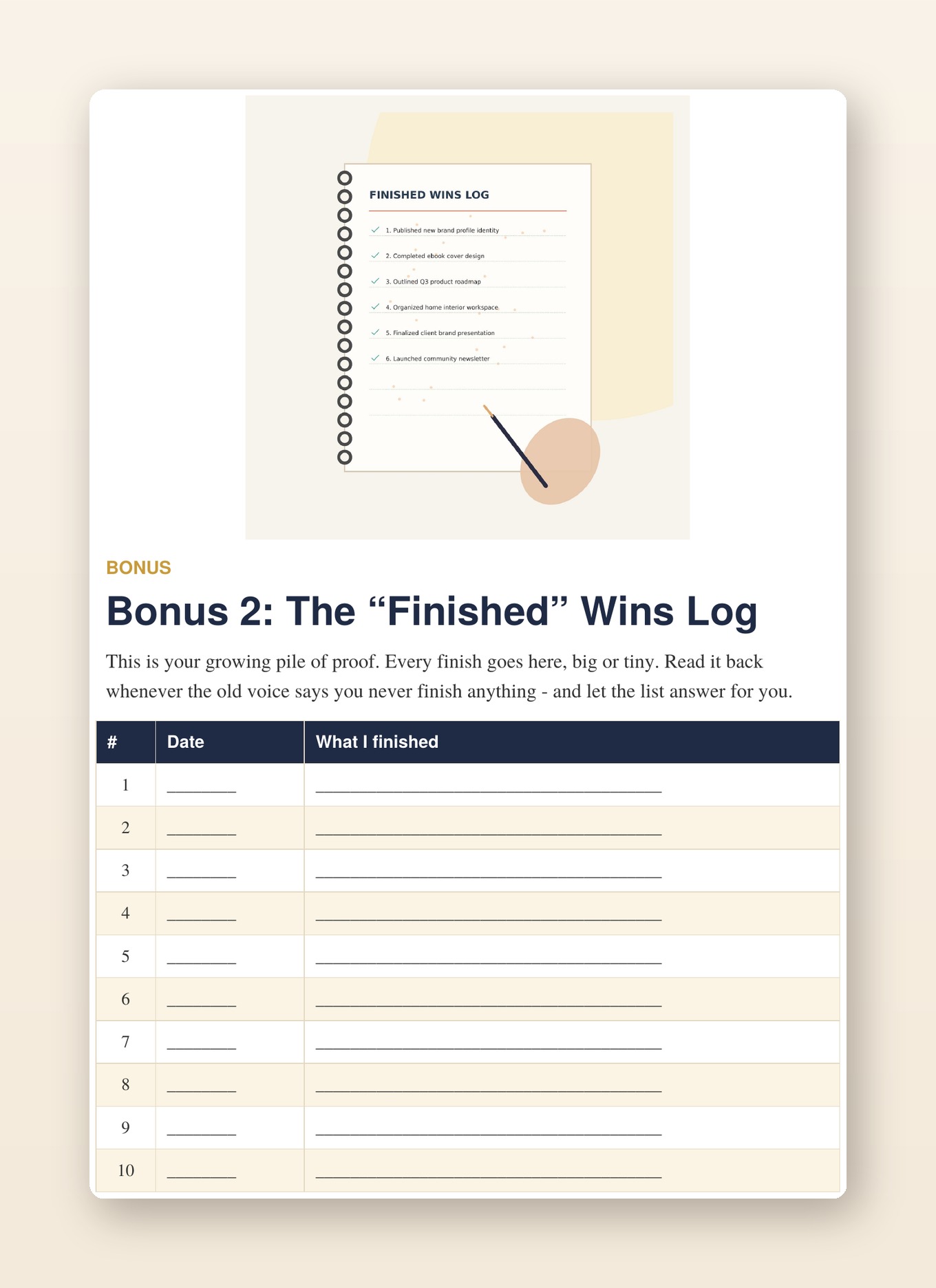 The Finished Wins Log bonus tracker